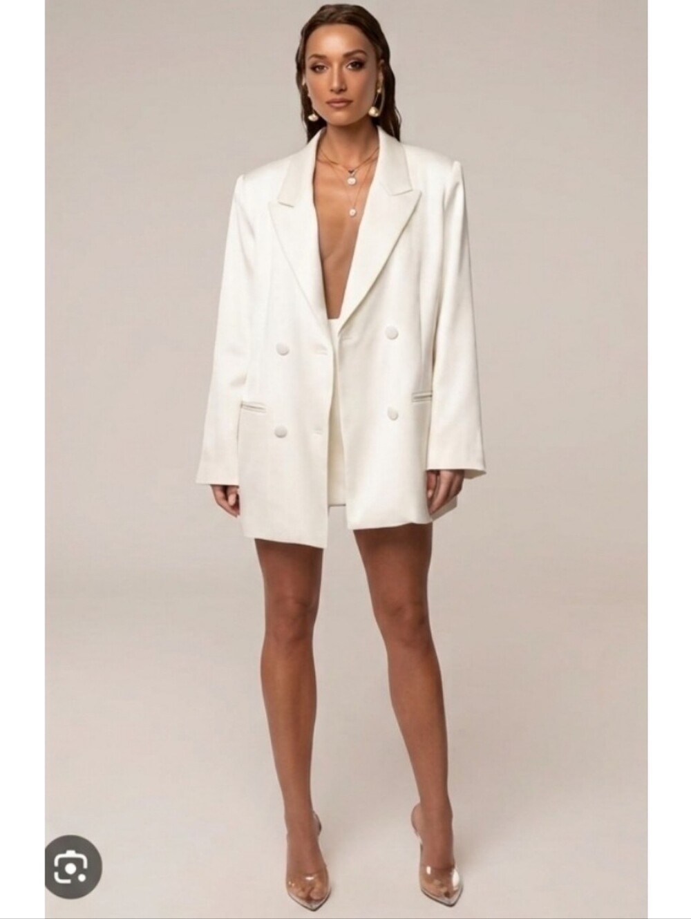 ZARA OVERSIZED DOUBLE BREASTED BLAZER WHITE NEW